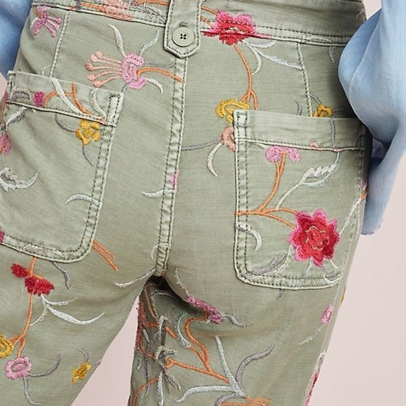 Anthropologie Y2K Style Floral Embroidered Cargo Pants Gray Pink Chic ✨ - Picture 2 of 14